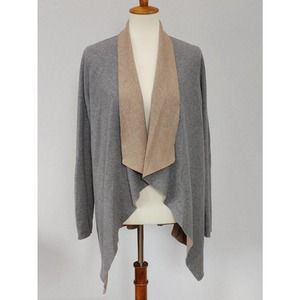 Majestic Paris for Neiman Marcus Women Gray Tan Wool Cotton Open Cardiga…